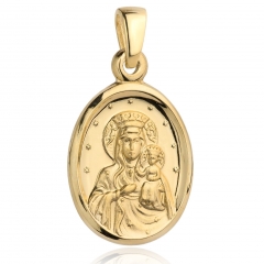 Medalik owalny z Matką Boską Częstochowską złoto próby 585